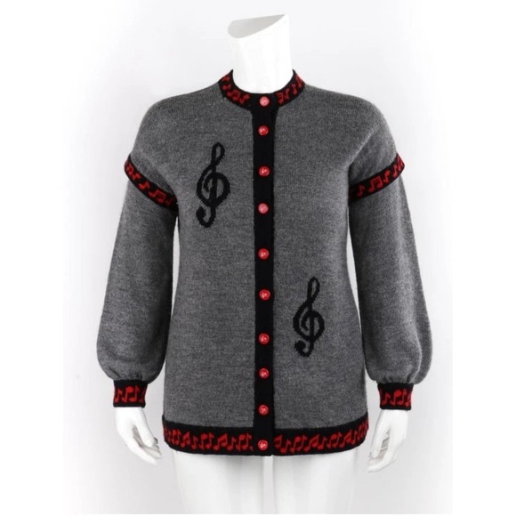 Vintage Sally's Own Sweater Pure Wool Musical Notes Womans Sweater Sz 2X - Picture 1 of 11